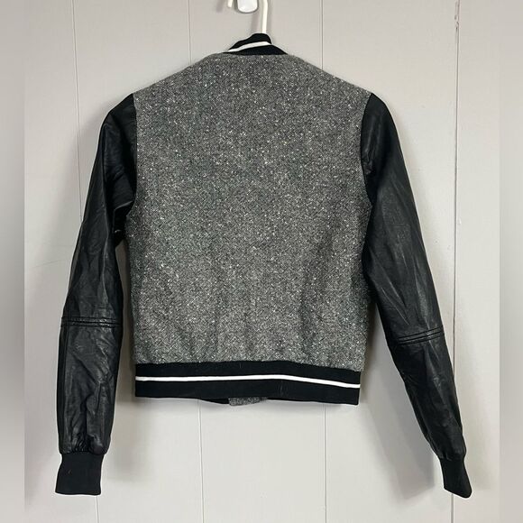 Abercrombie & Fitch Heritage Wool Bomber Jacket Faux Leather Black Gray Size XS - Picture 5 of 9